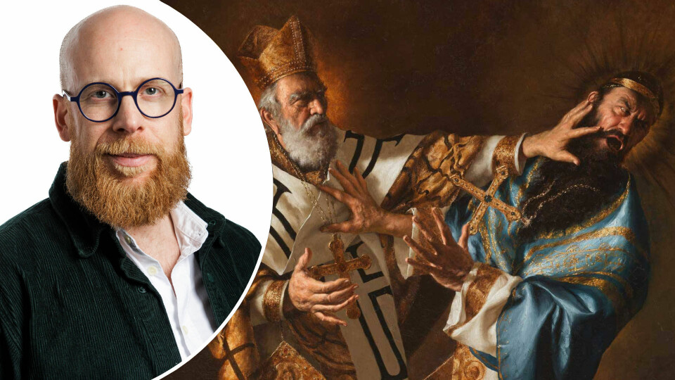 Melle at Nicea av Giovanni Gasparro illustrerar bråket mellan 'Tomten' och Arius.