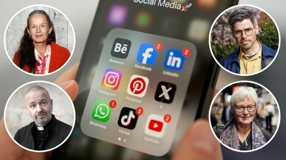 Några av de svenska aktörer med andlig profil med störst genomslag på sociala medier. Malin Berghagen, Kent Wisti, Joel Halldorf och Antje Jackelén.