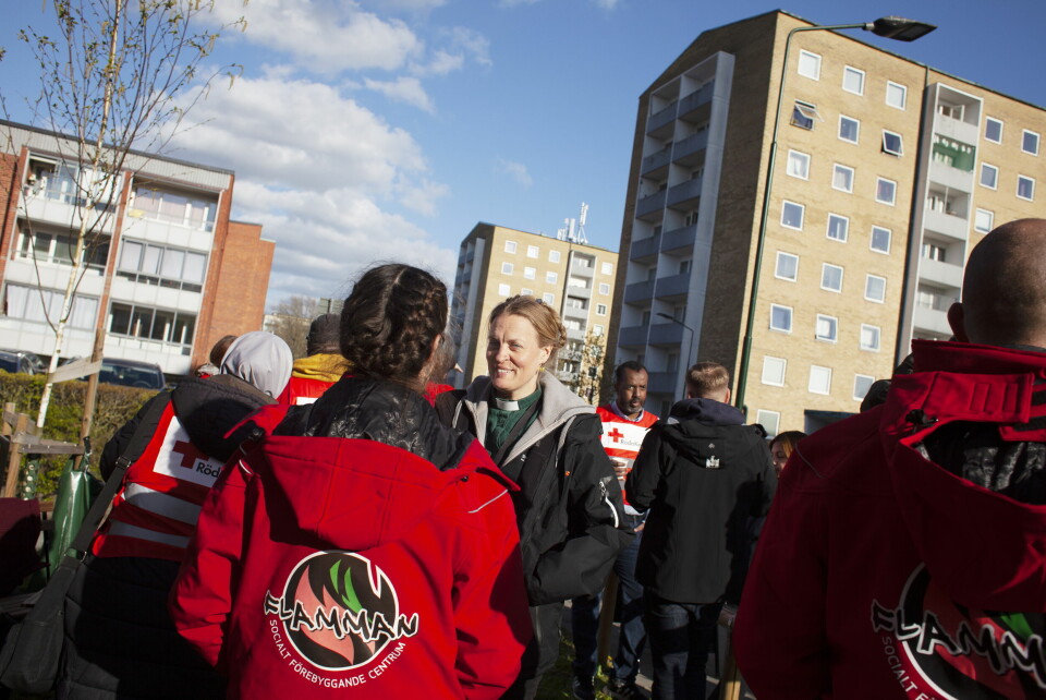 Diakon Ebba Älverbrandt på nattvandring i Malmö.