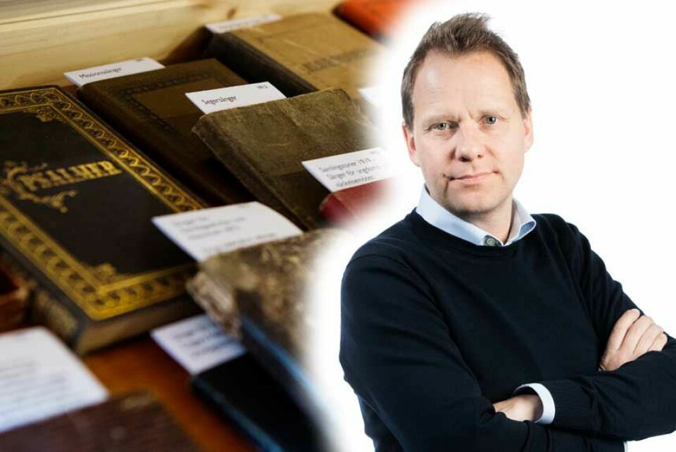 Psalmböcker från samlingen på psalmboksmuseet utanför Karlstad.