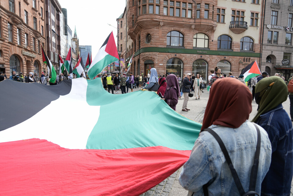 Propalestinsk demonstration i samband med Eurovision Song Contest i Malmö, maj 2024.