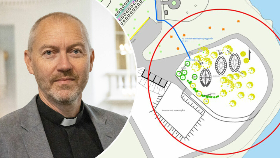 Ritningar som visar var gravplatsen ska vara placerad. Kyrkoherde Dan Fredriksson tror att platsen kan vara färdigställd till år 2025. karlstad
