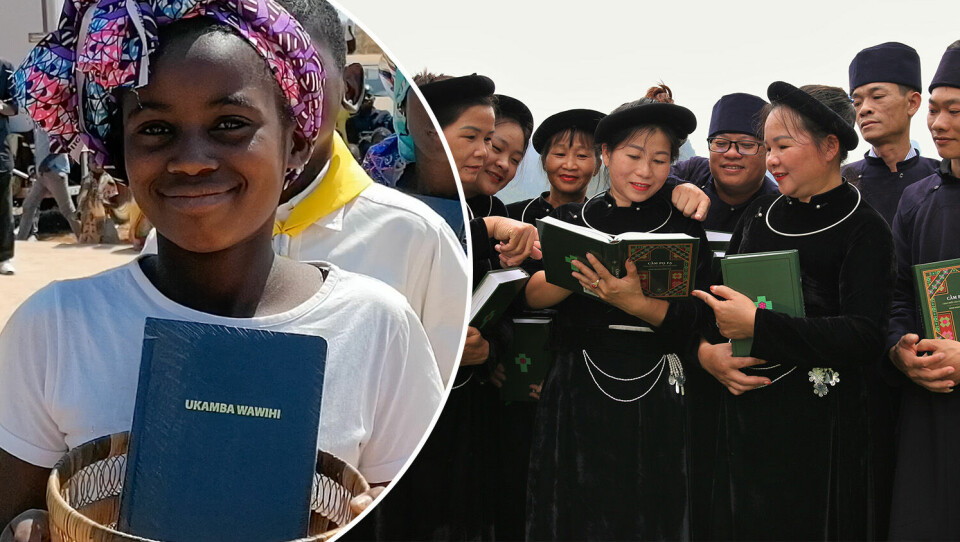 Till vänster:Nya testamentet på umbangala släpptes i staden Muxinda i nordöstra Angola den 12 juni 2022. Till höger:Den 29 november 2022 publicerades den första utgåvan av Bibeln på språket tay i Vietnam. Översättningsprojektet startade i januari 2013 och avslutades i oktober 2022. Bibel översättning